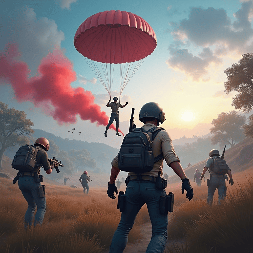 игроки спускаются на парашютах на остров в PUBG Mobile, сражаясь за выживание и за редкие предметы